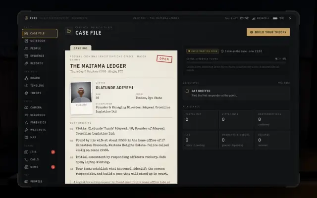 Casefile Africa: The investigator device and case file